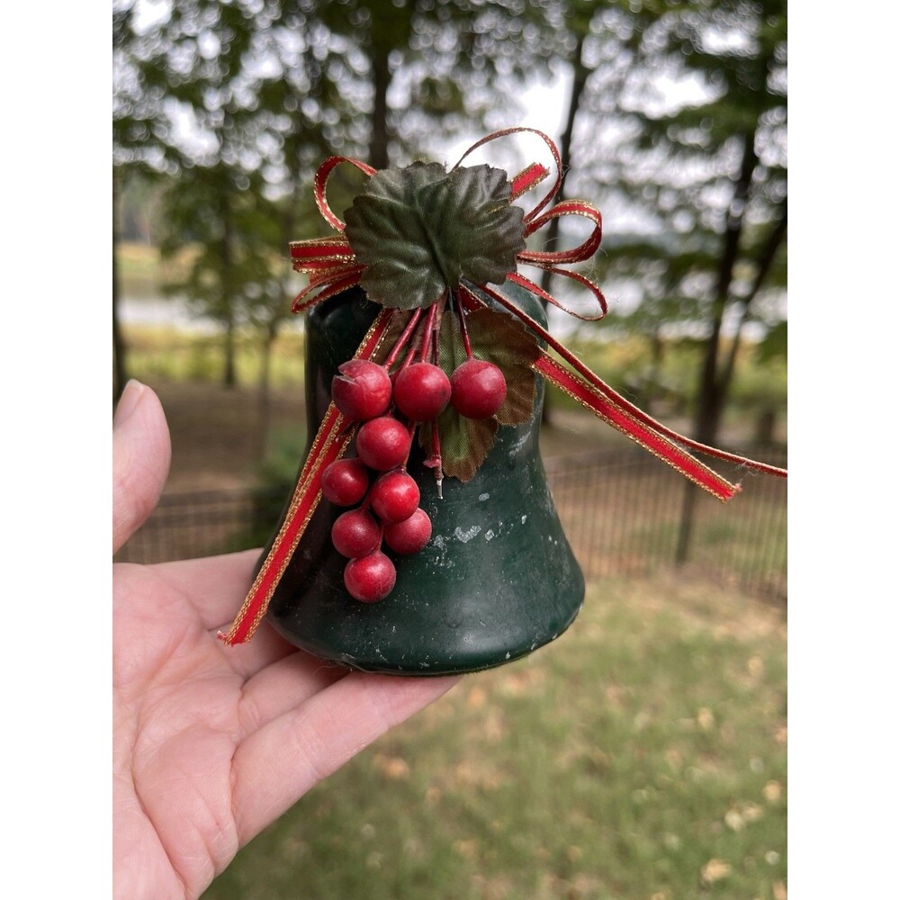Vtg Paul Hoge Creations Christmas Green Bell Candle w Holly Unburned 4" *Read*